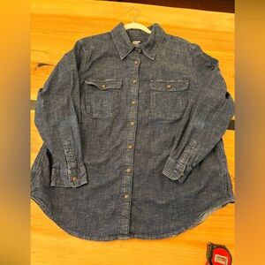Lands' End Women’s 1X Classic Blue Button Front Denim Shirt with Stretch